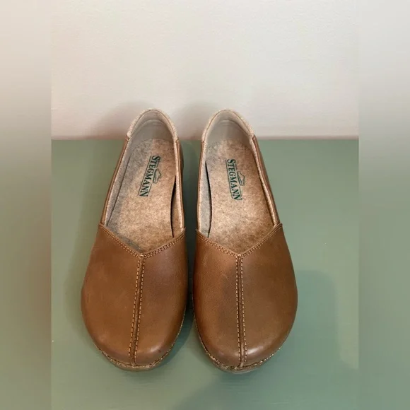 Stegman Brown Leather Loafers Liesl Leather Skimmer Wool Lined Womens 8 Shoes - Picture 2 of 11